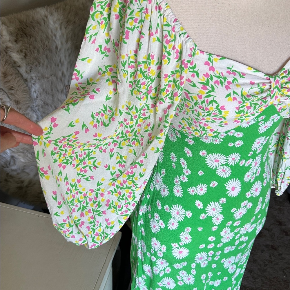 Rixo X target Vtg 70’s green floral spring puff balloon sleeve midi dress S/M 4 - Picture 4 of 11